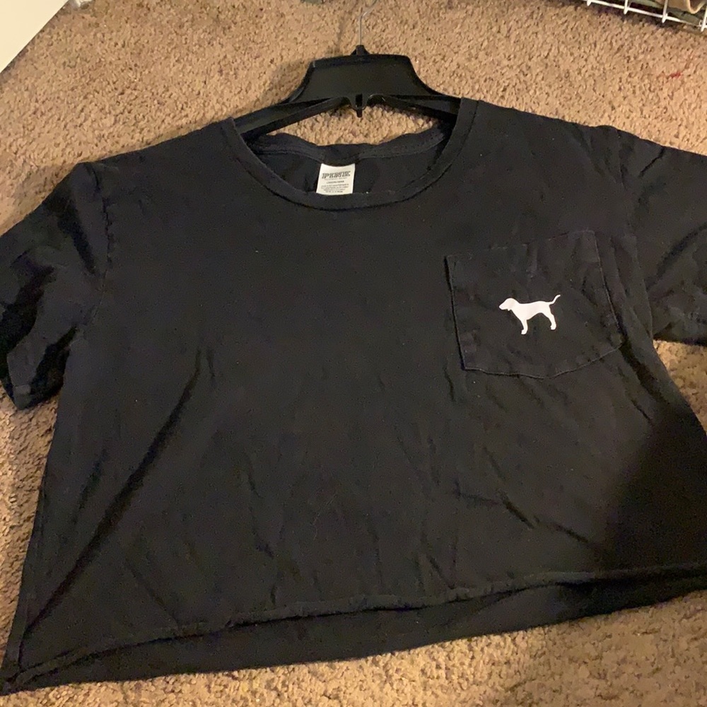 Pink Cropped Tee - Black with Pink Dog logo- Size: L